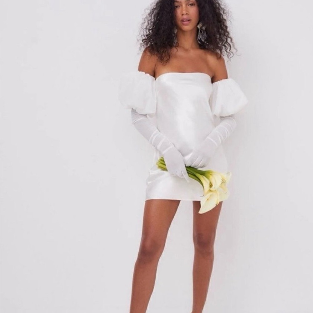 For Love and Lemons Hazel Satin Soft White Wedding Dress NWT Sz S Ret $500